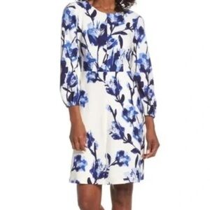 Eliza J Blue Floral Long Sleeve Dress